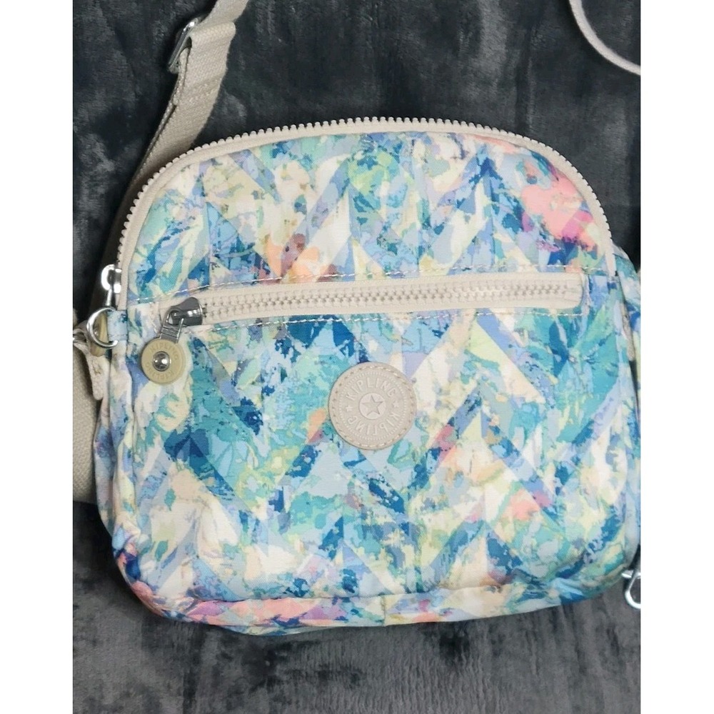 Kipling Aqua Tie Die Blue Crossbody Shoulder Zip Pocket Organizer Bag  10x8x4‎